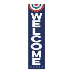 48" Blue And White "Welcome" Patriotic Outdoor Leaning Porch Sign