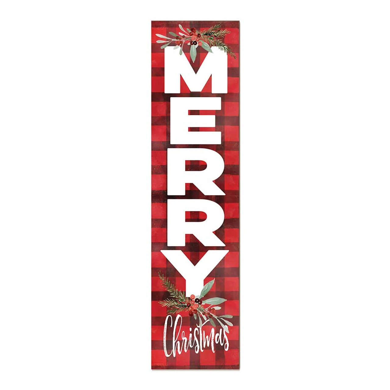 48" Red And White "Merry Christmas" Checkered Outdoor Leaning Porch Sign