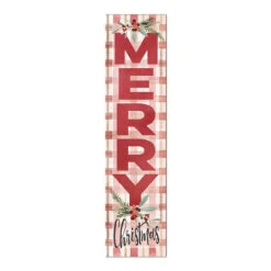 48" Green And Red Plaid "Merry Christmas" Outdoor Leaning Porch Sign