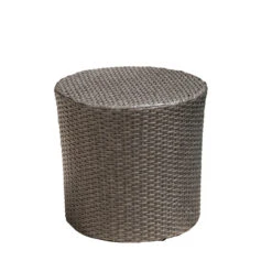 17.5" Dark Gray Contemporary Wicker Outdoor Patio Barrel Side Accent Table