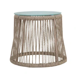 18.75" Brown And Clear Contemporary Round Outdoor Patio Side Table